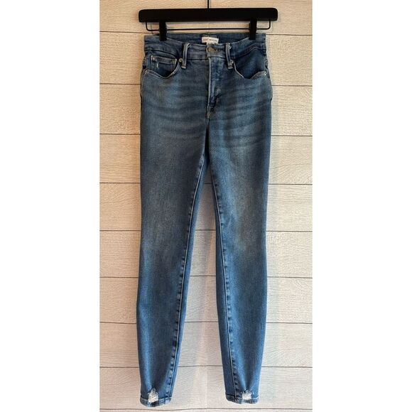 GOOD AMERICAN Good Legs Deep V Yoke Skinny Jeans in Indigo005 Size 0/25 - Picture 3 of 11